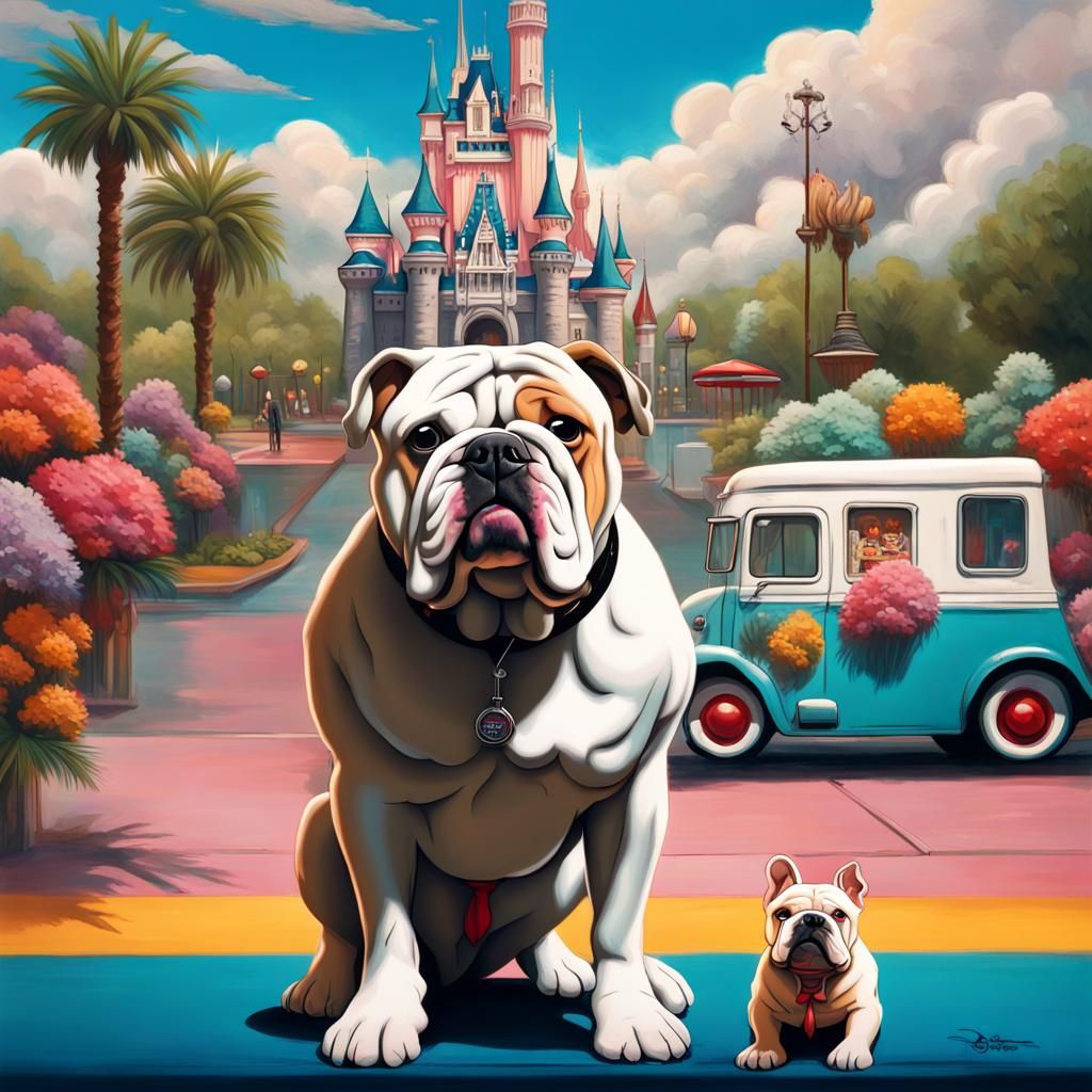 English bulldog in disney land.