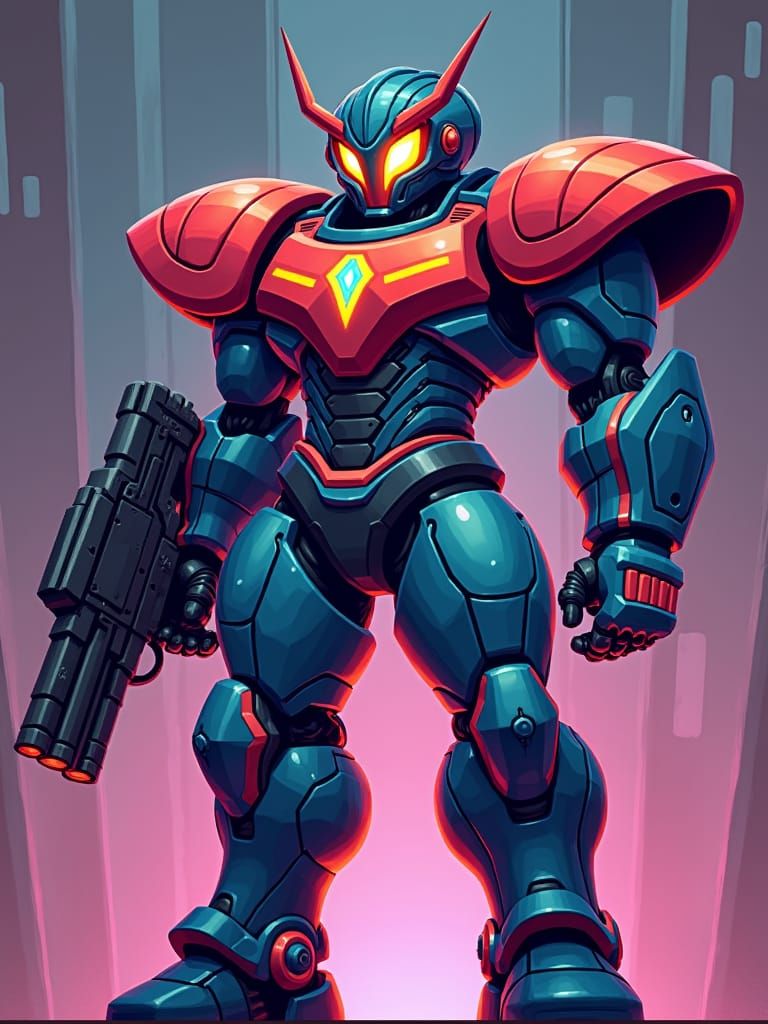 Retro Pixel Art Insectoid Cybernetic Hero