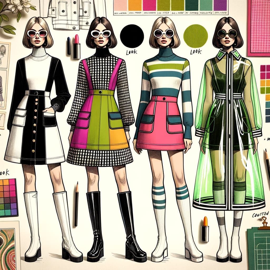 Mod Revival Fashion: 60s Style A-Line Mini Dress with Checke...