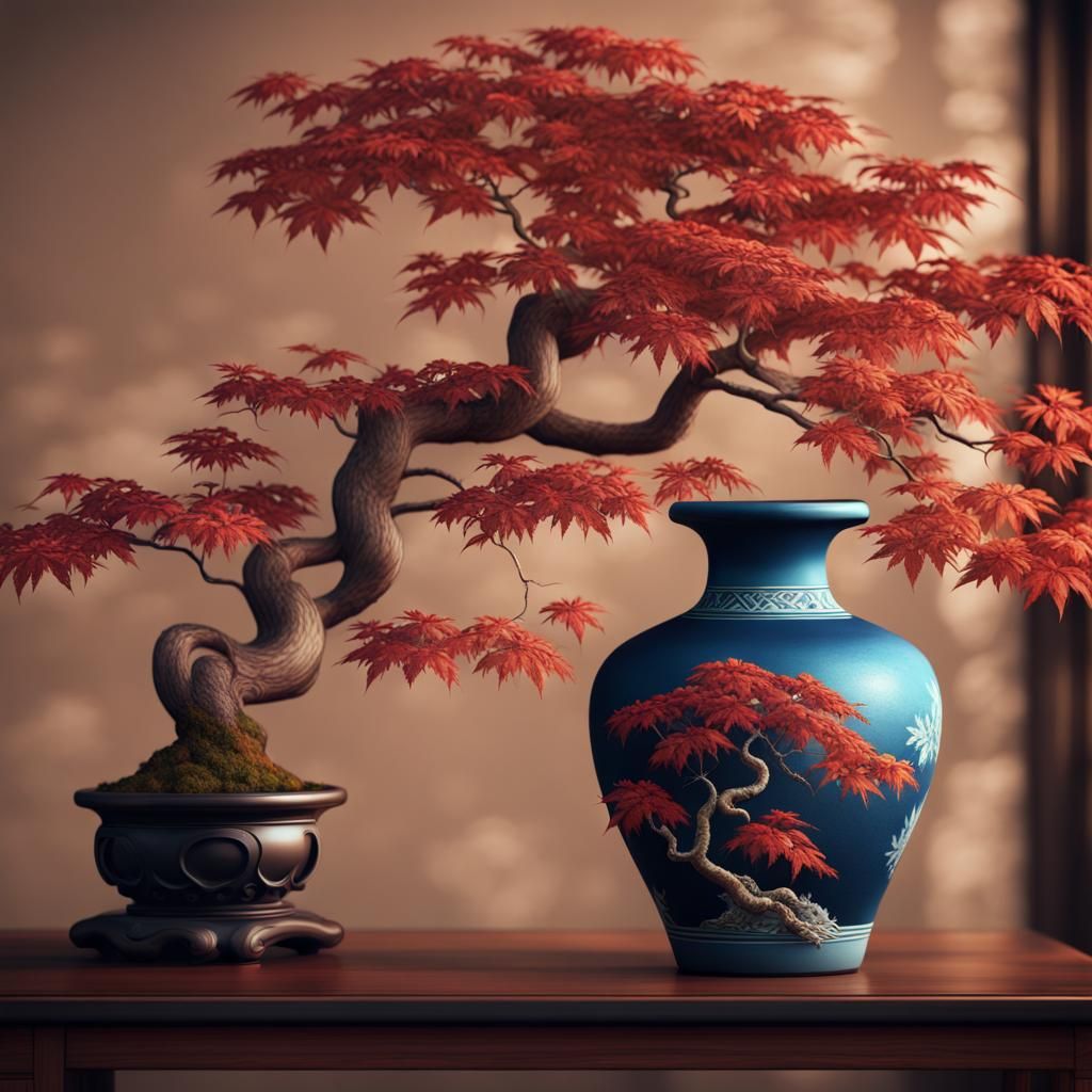 Japanese Maple Bonsai in Embroidered Style