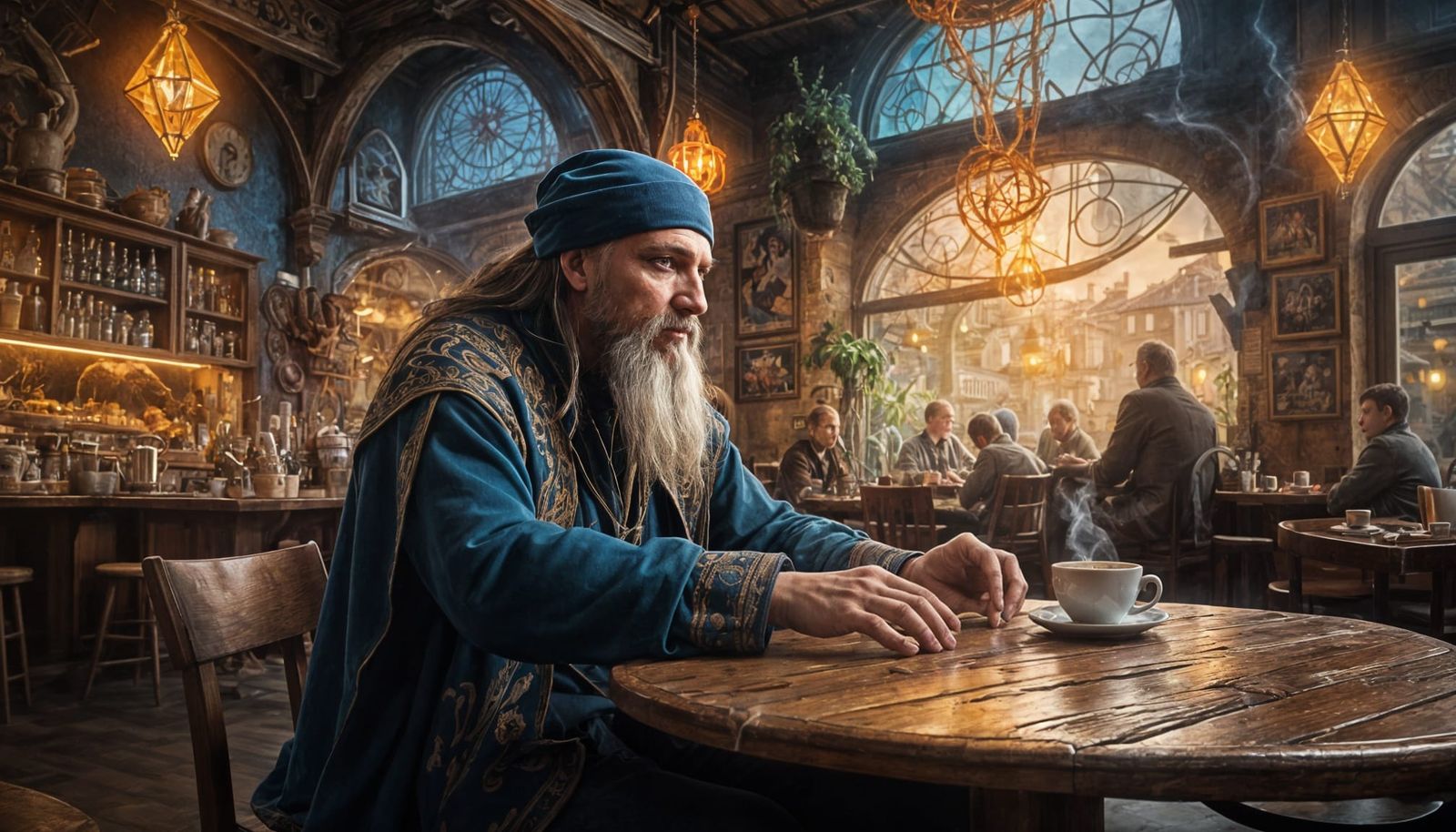 Ukrainian Sorcerer at an Enchanted Cafe