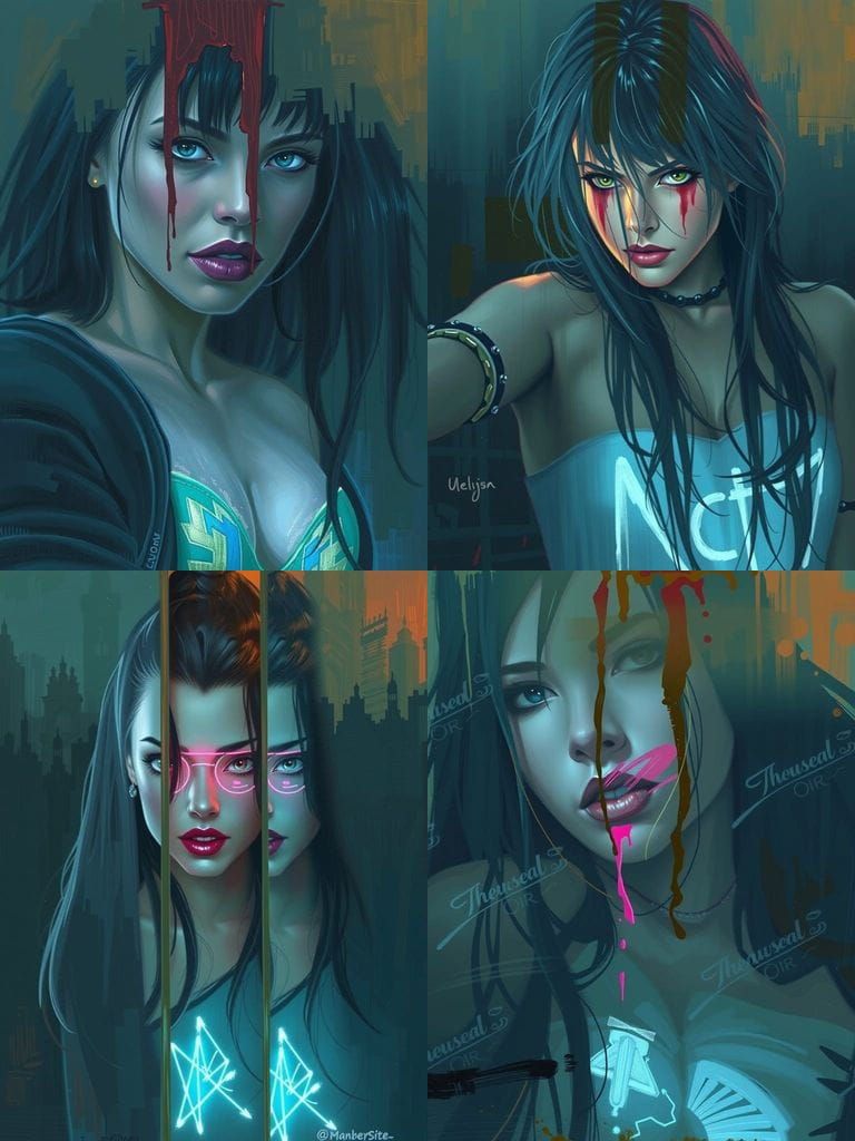 Confident Woman in Moody Atmosphere with Golden and Red Hues