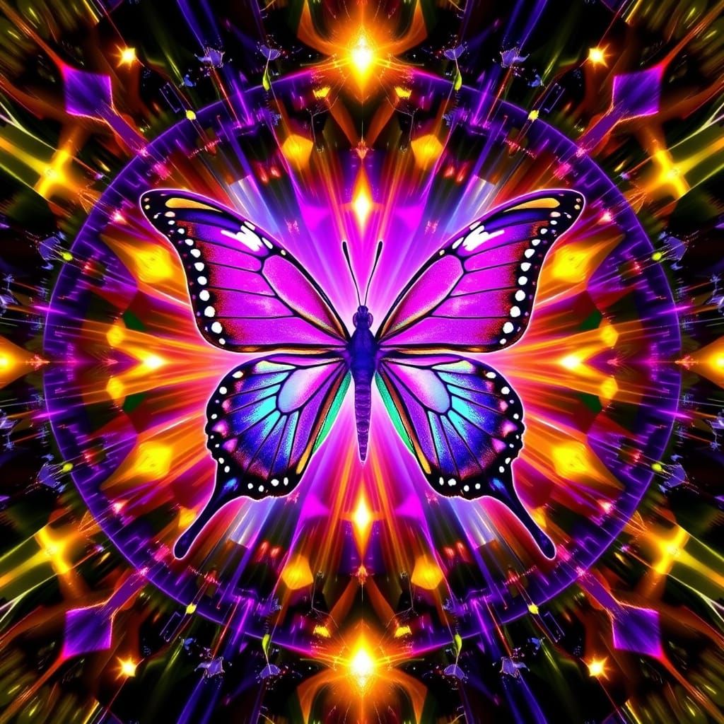 Surreal Cosmic Butterfly in Ultraviolet Hues