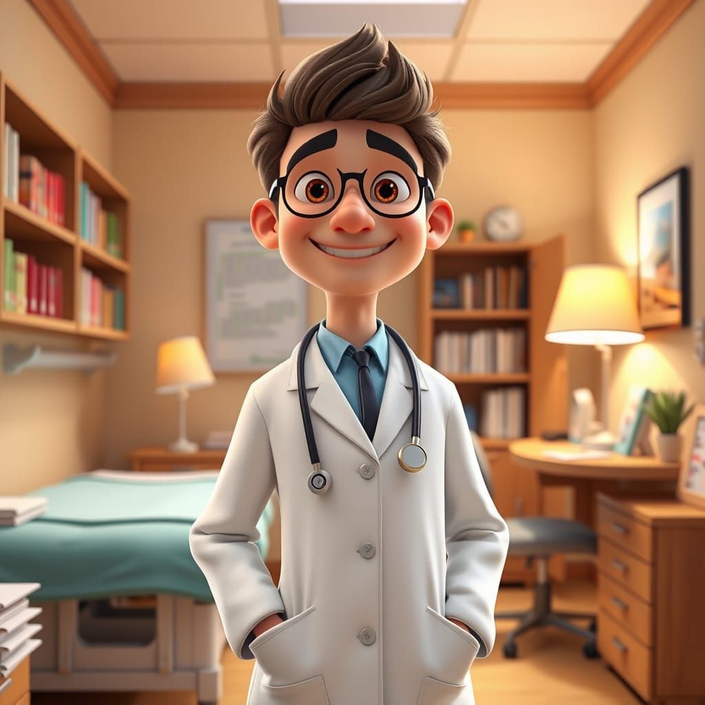 Vibrant 3D Doctor in a Cozy Clinic with Whimsical Details