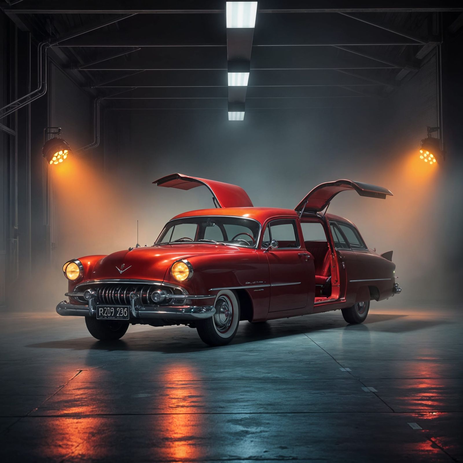 1950s Fantasy Limousine in Candy Red at 45-Degree Angle