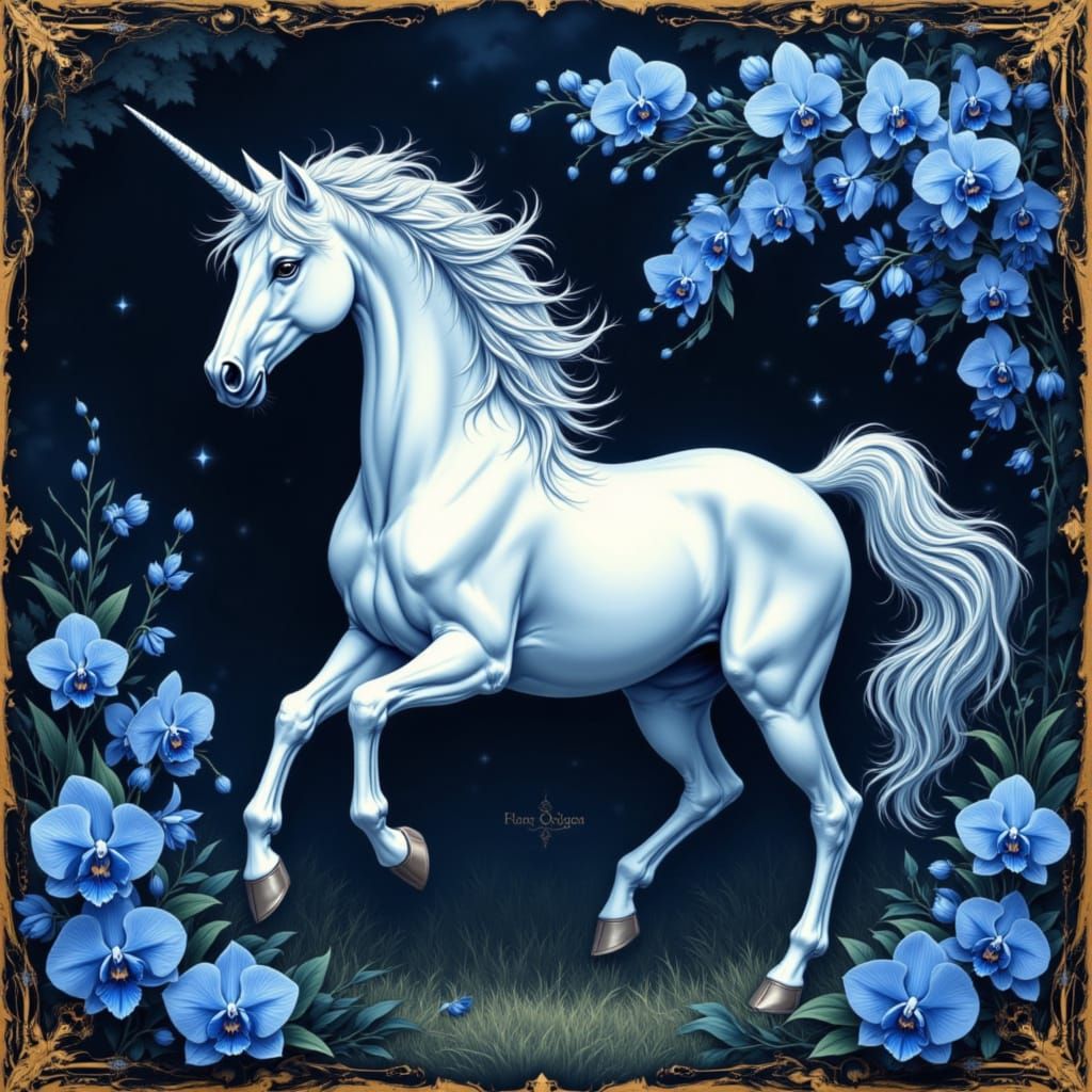 Majestic Unicorn in Vintage Scroll Style