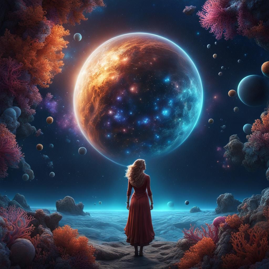 Surreal Woman Encapsulates the Universe