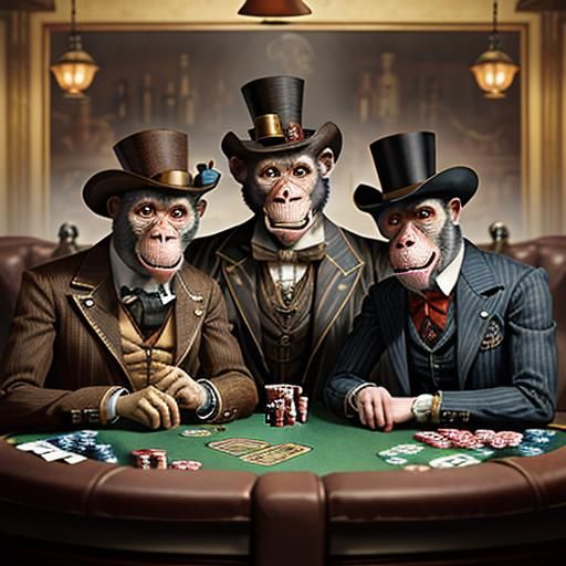 Steampunk Monkeys Playing Poker in the Wild West