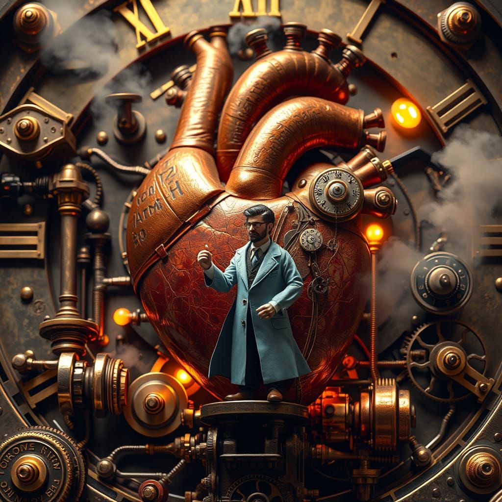 Steampunk Automaton Doctor Navigates Clockwork Heart