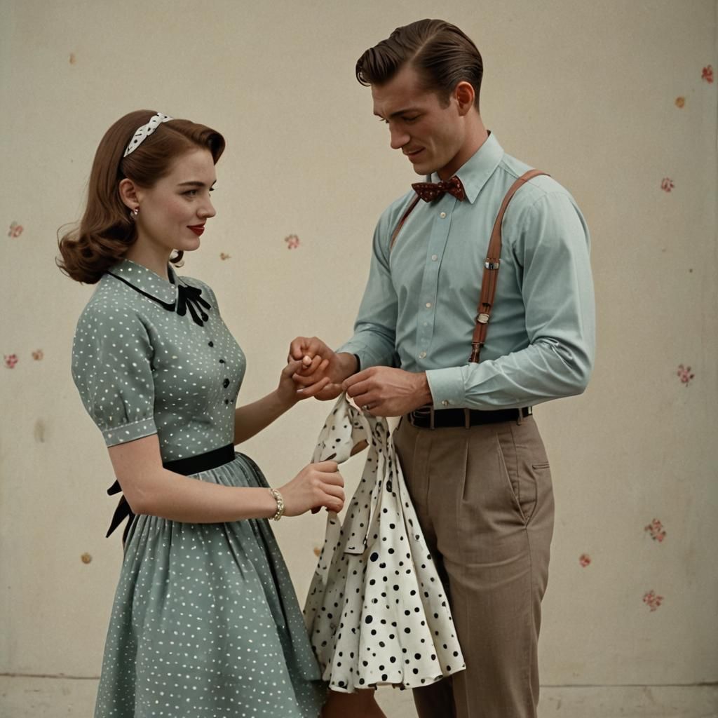 Vintage Couple Tying Ribbon in Golden Hour Lighting