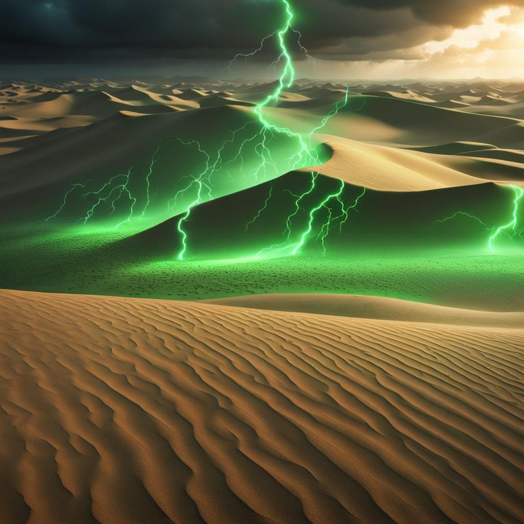 Green Lightning Over Sand Dunes: Digital Matte Painting