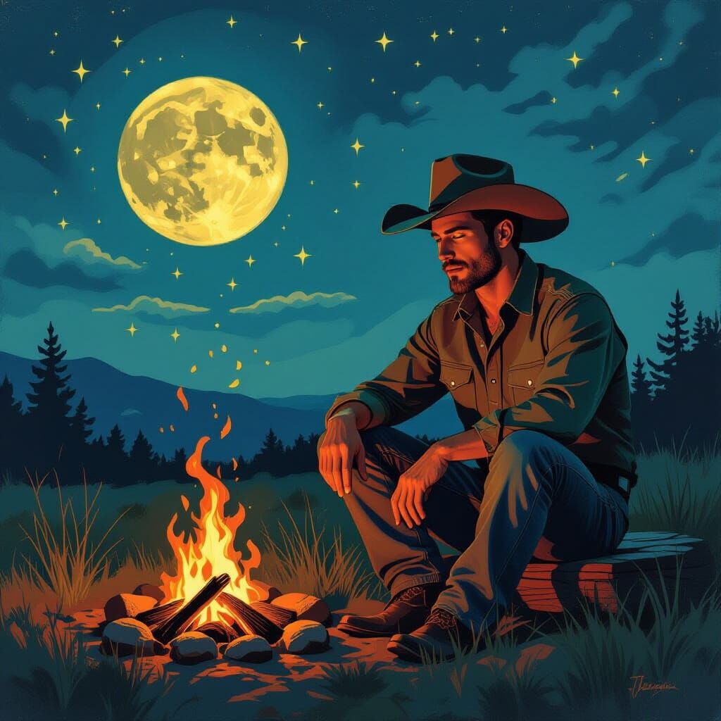 Cowboy Spirit Around a Symbolic Campfire