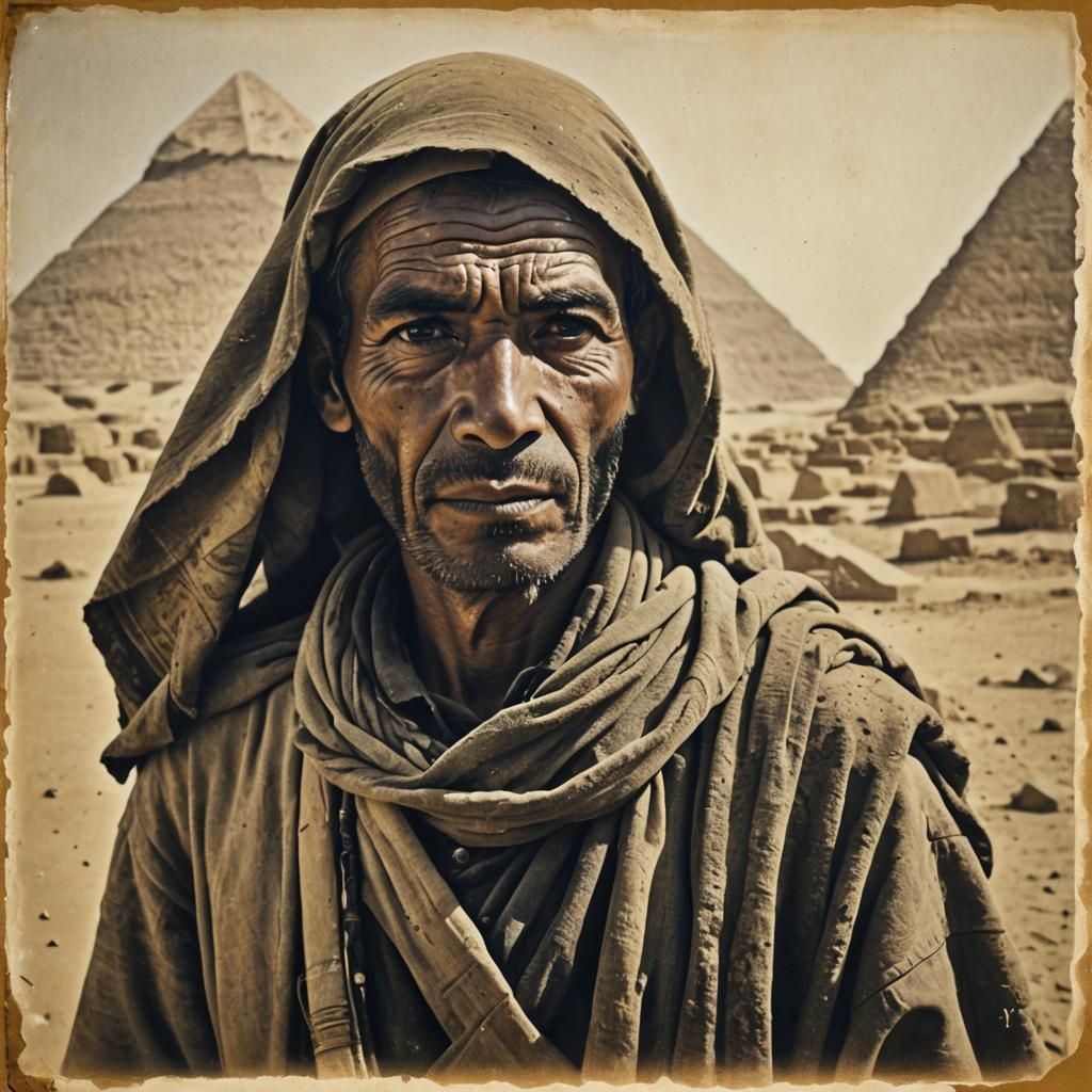 Nomad Portrait with Giza Pyramid in Gum Bichromate