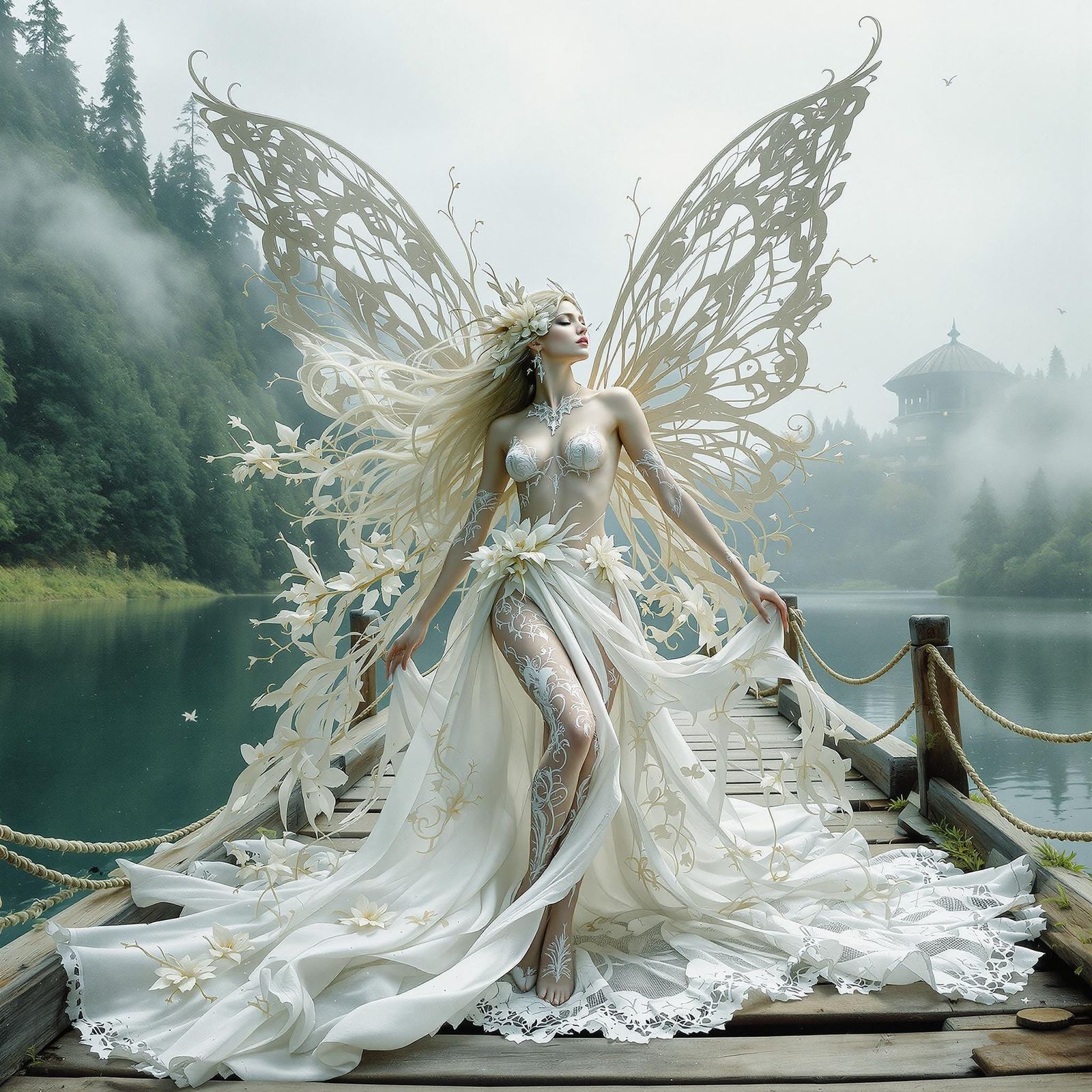 Ethereal Angel with Butterfly Wings in Surreal Style