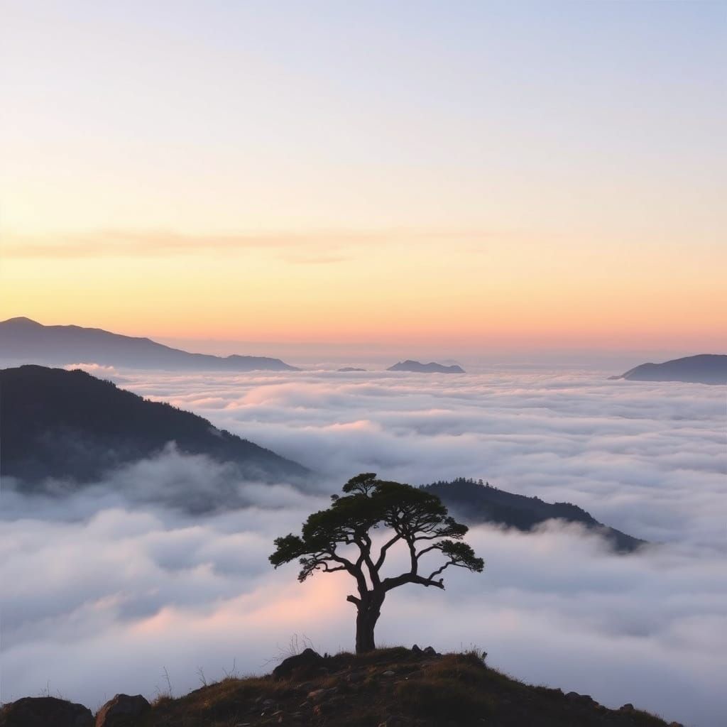 Serene Mountaintop Vista at Dawn in Minimalist Style