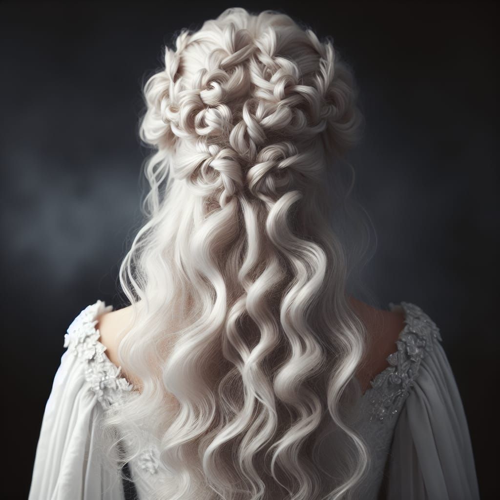 Regal Princess Hairstyle Worn by a White-Haired Noblewoman