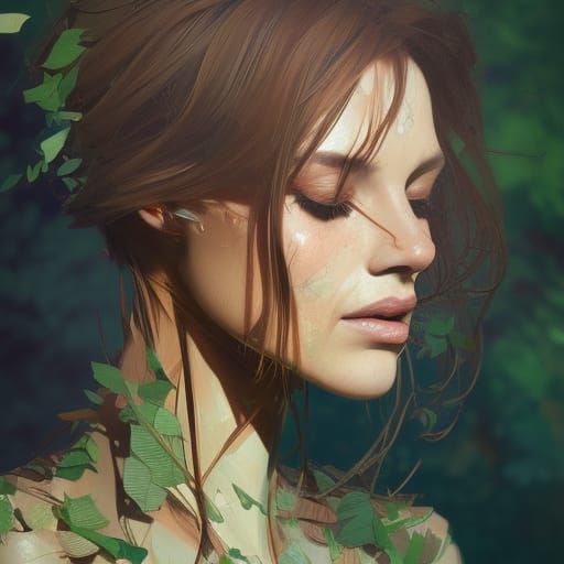 Ethereal Woman Made of Leaves: 8K Portrait