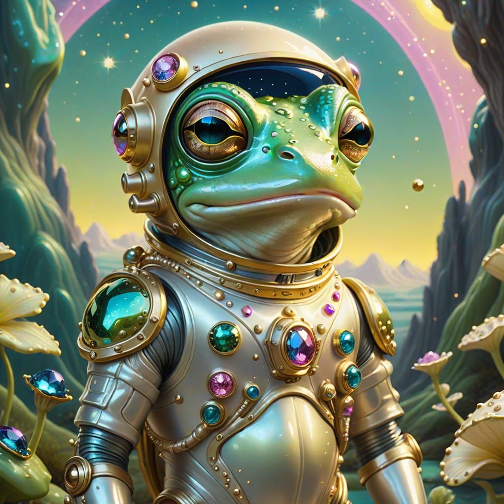 Astronaut Alien Frog in Dreamlike Pop-Surrealism