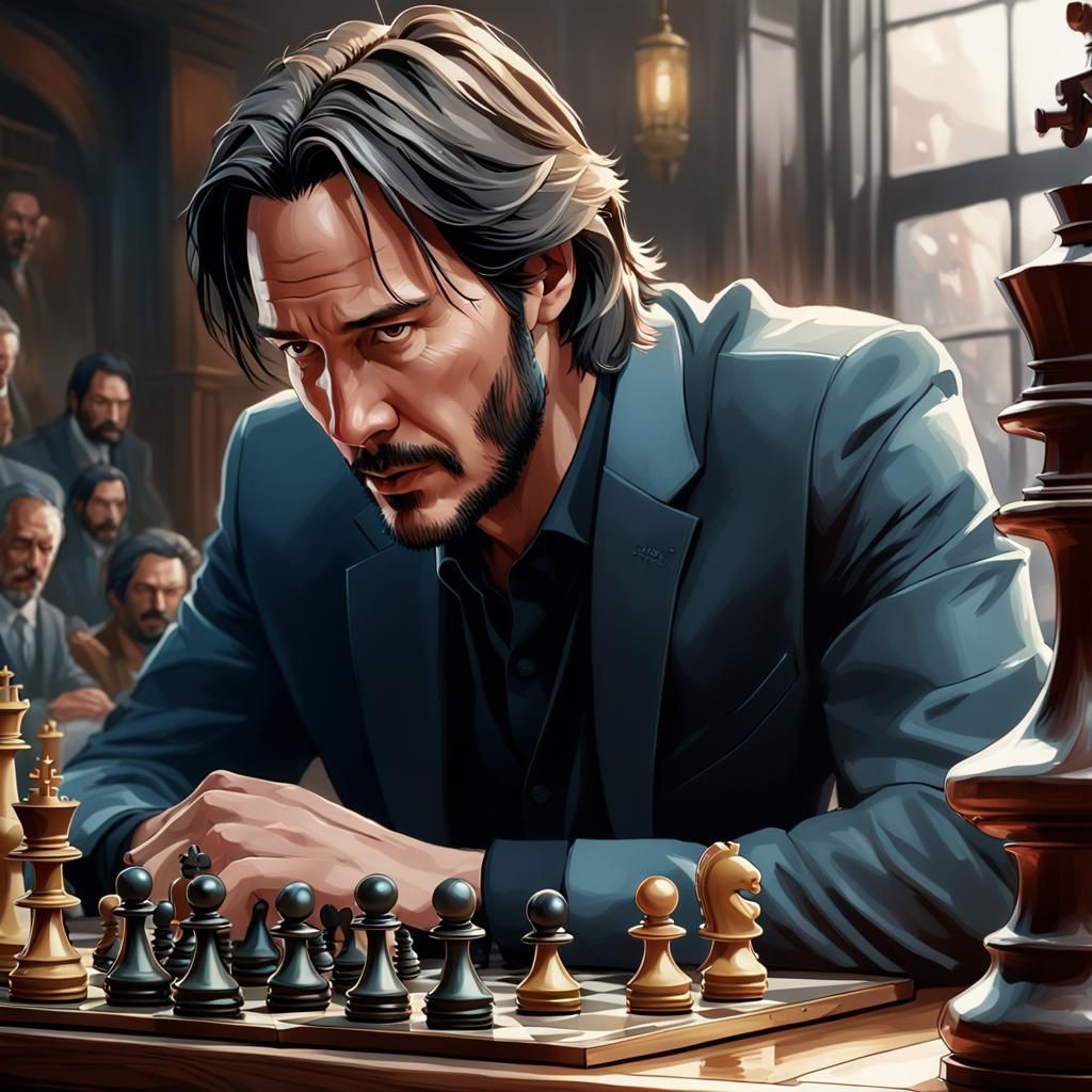 Keanu Reeves Chess Portrait in Digital Art Style
