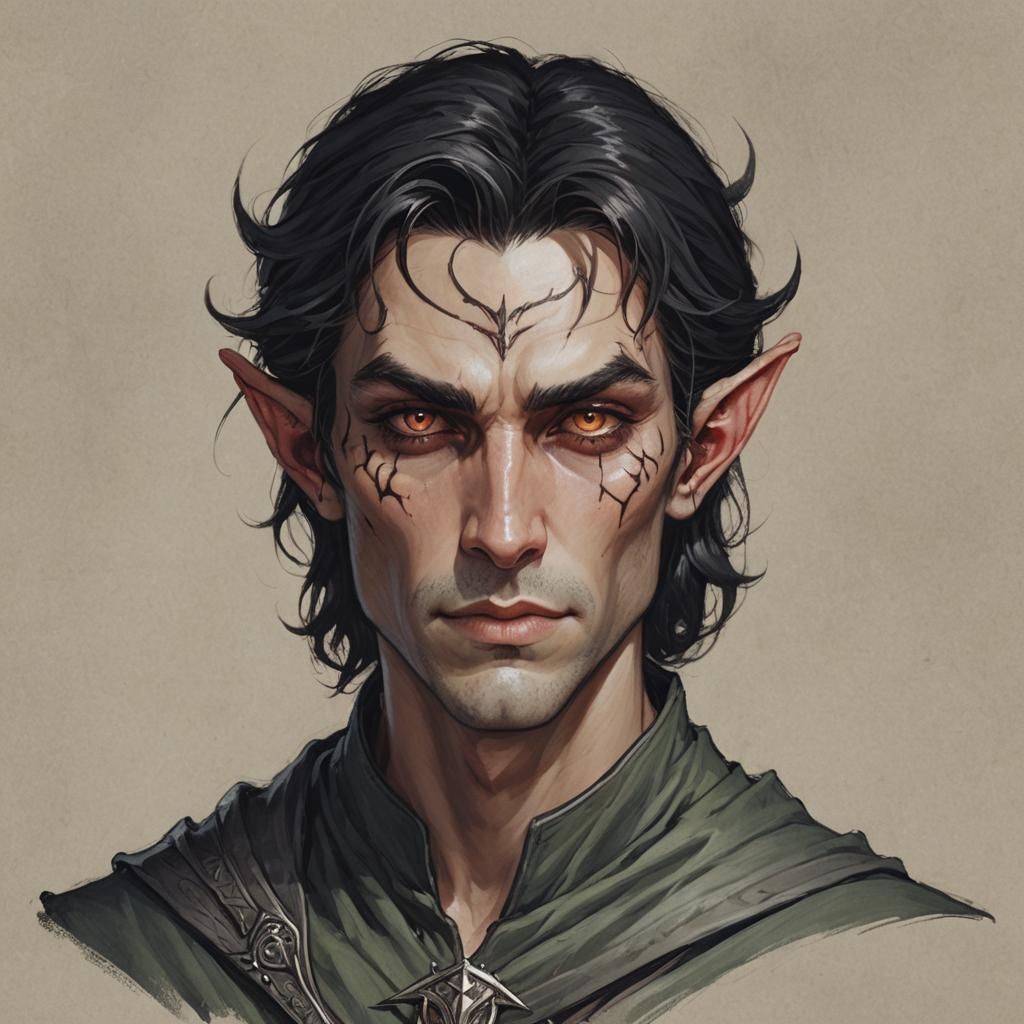 Half-Elf Demon Sorcerer with Devilish Features