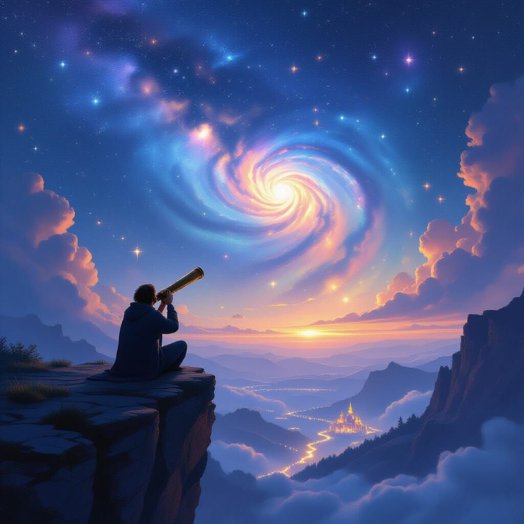 Solitary Figure Gazing at Nebula Sky