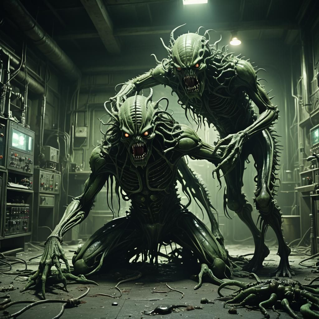 Grotesque Creature in Abandoned Lab, a Biological Horror