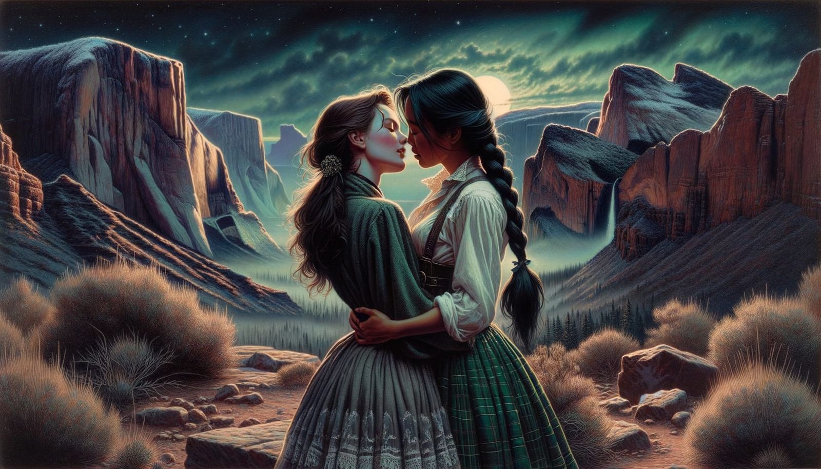 Romantic Canyon Kiss as Late 19th Century Illustration