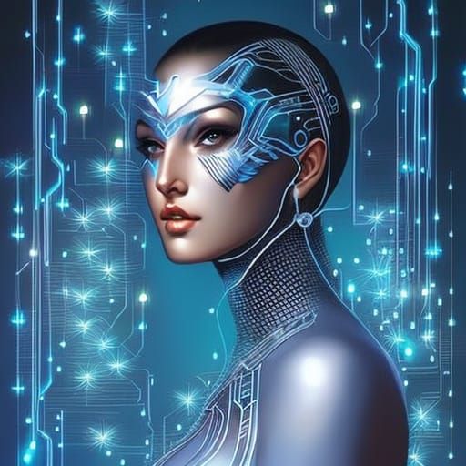 Beautiful Android Portrait in Cyberpunk Style