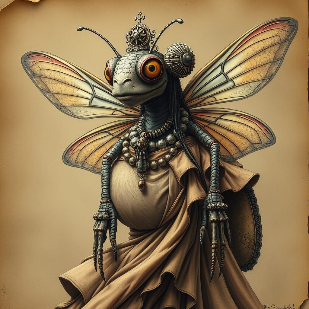 Fashionable Zombie Dragonfly in Whimsical Haute Couture