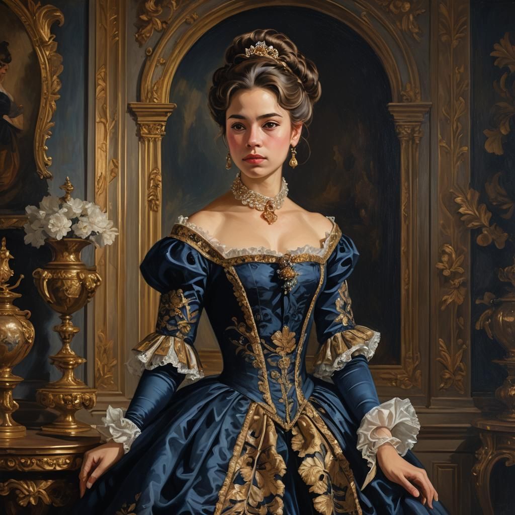 Latina Princess in Rococo Oil Painting