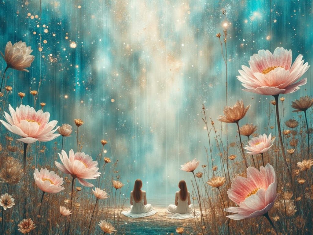 Otherworldly Landscape with Crystalline Flowers and Ethereal...