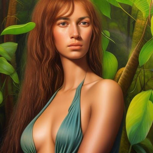 Realistic Portrait of Woman in Jungle, Vallejo Style