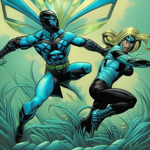 Mosquito Joe vs Blue Beetle: Comic Book Art