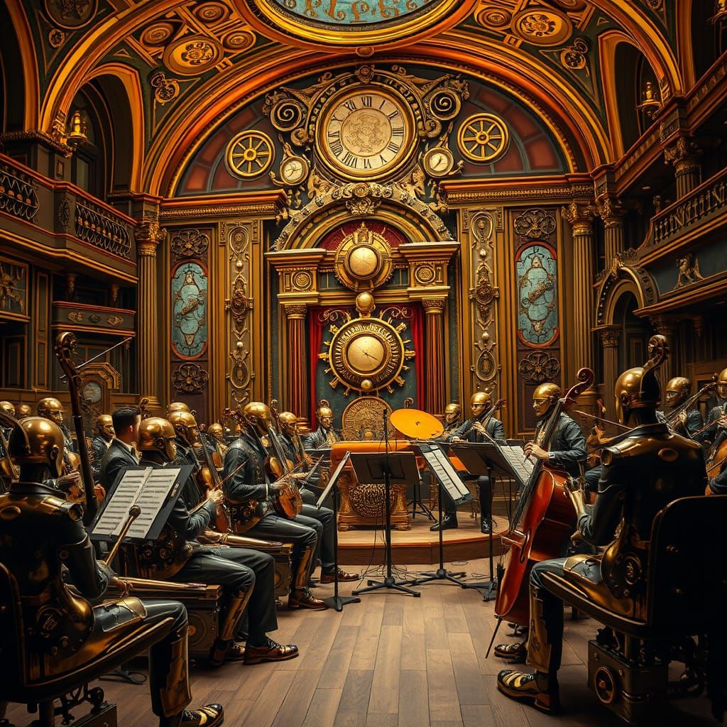 Steampunk Automaton Orchestra in Concert Hall