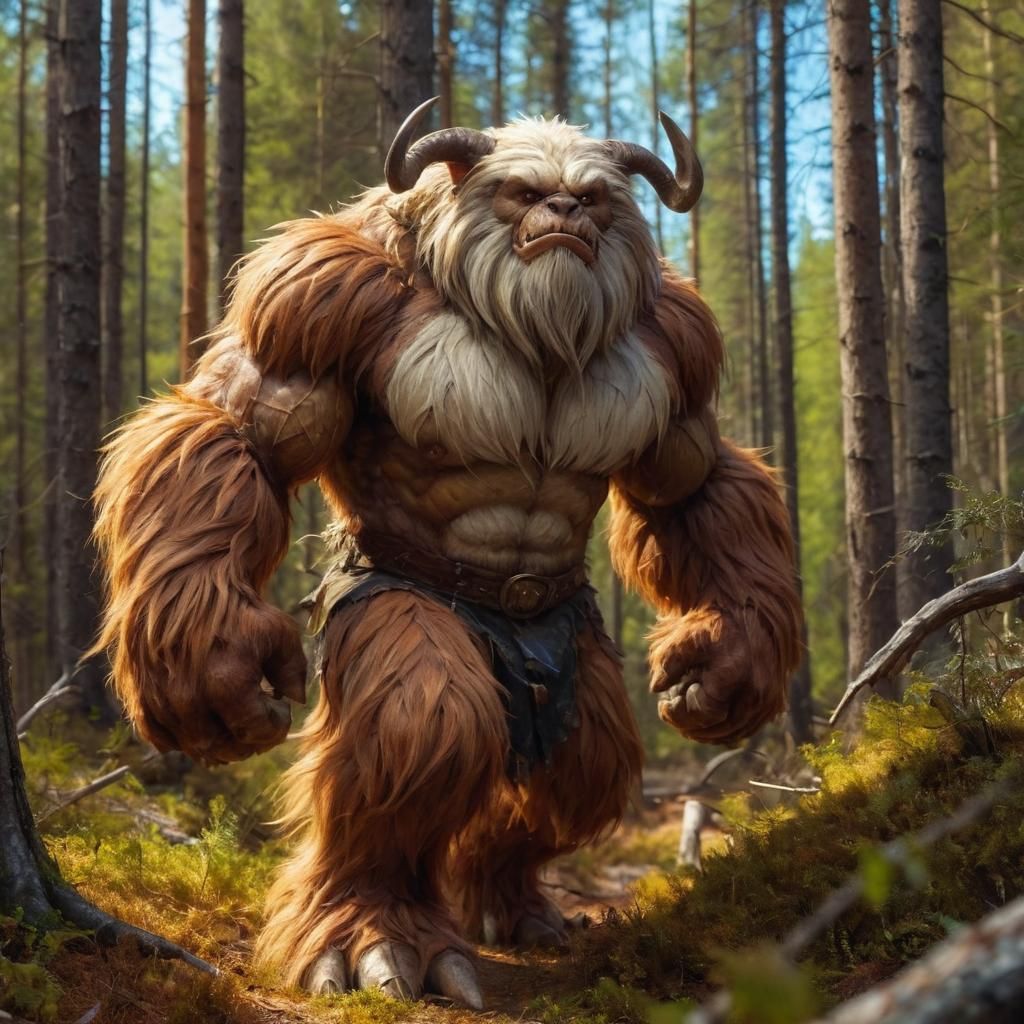 Bugbear Walks Through Forest in Watercolor Style