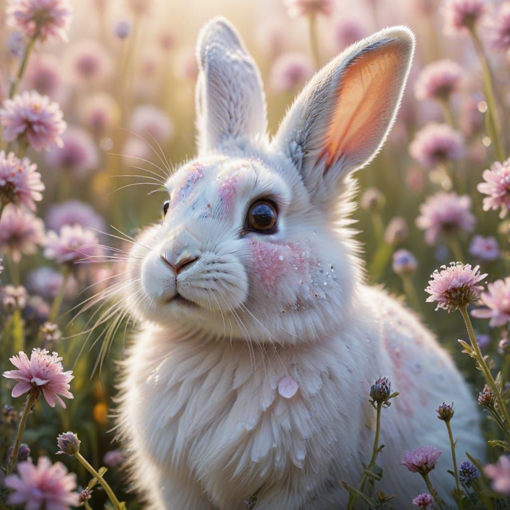 Cute Rabbit in Dreamy Flower Field