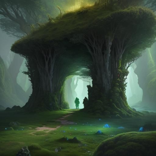 Mystical Island Grottoes: A Cosmic Astral Illustration