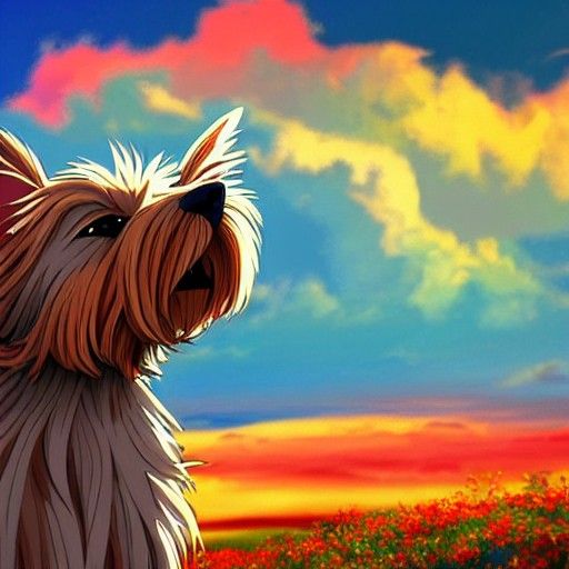 Yorkshire Terrier Dragon in Studio Ghibli Style