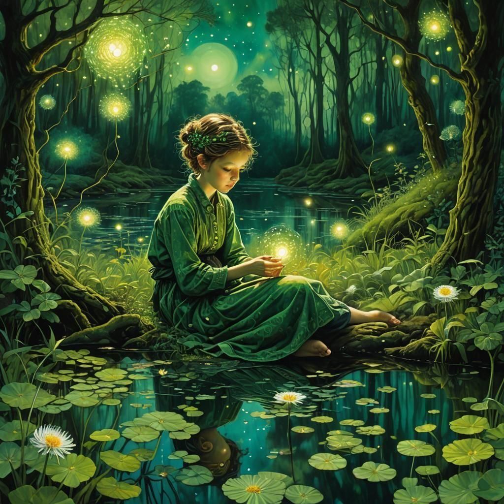 Green Monochrome Misfit Weaving Spells by Dandelion Pond