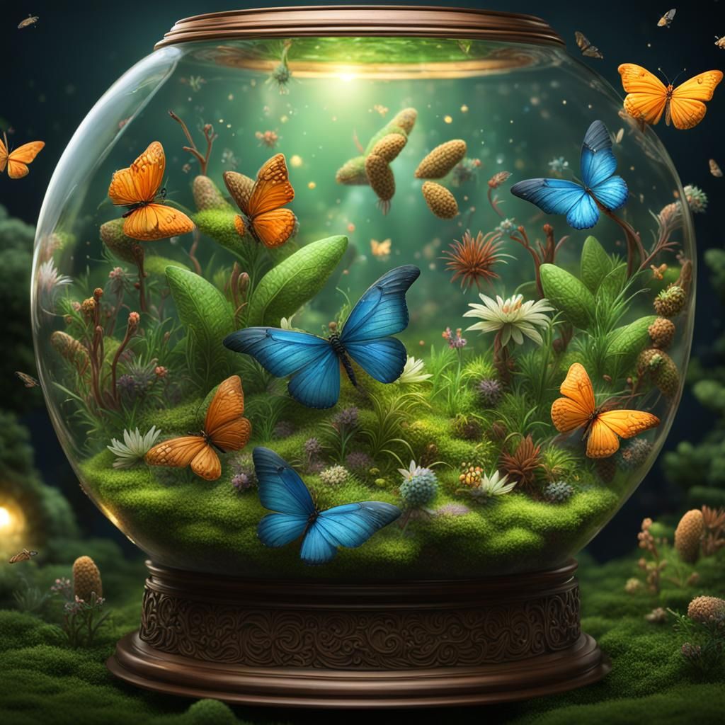 Spectacular Terrarium with Butterflies and Fireflies