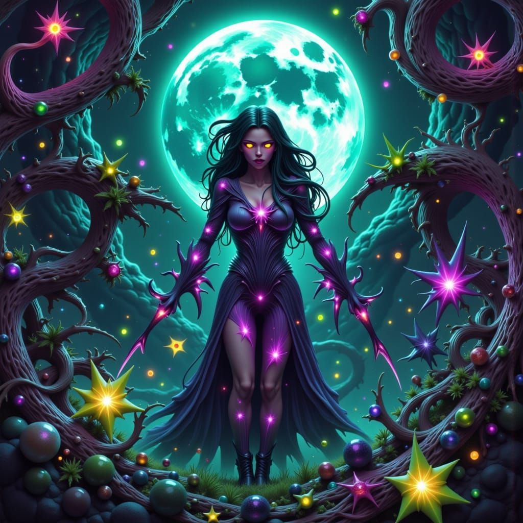 Bioluminescent Garden Dark Fantasy With Gleaming Eyes