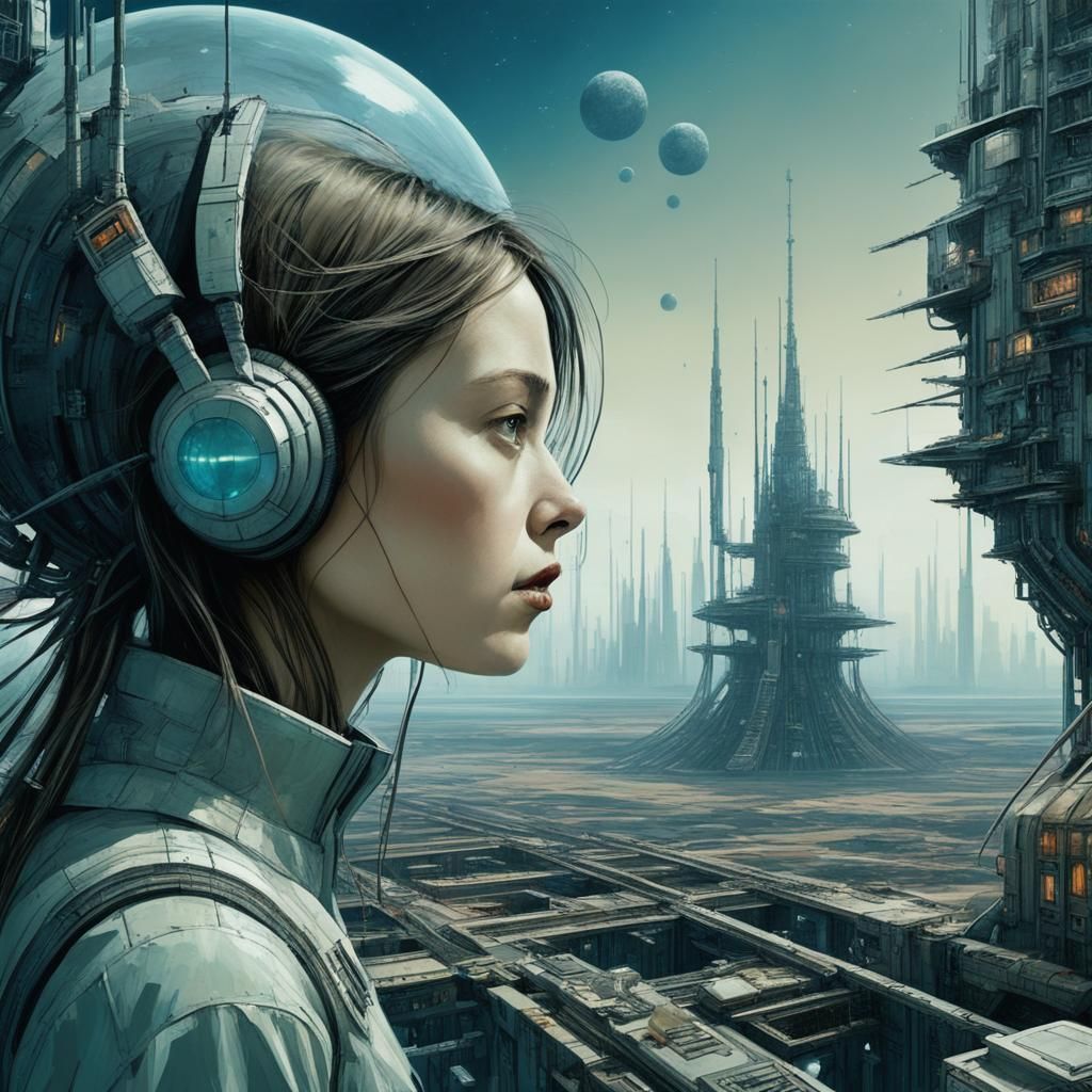 Futuristic Space Colony: Surreal Matte Painting of the Futur...