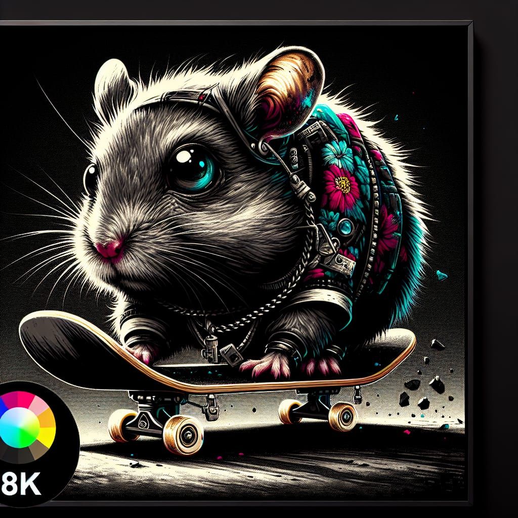 Punk Hamster Skateboarder in Street Art Style
