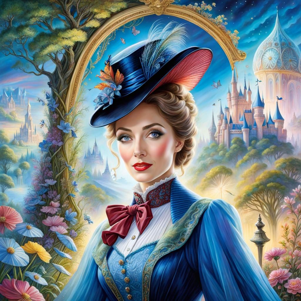 Mary Poppins in Wonderland Portrait, Mystical Art