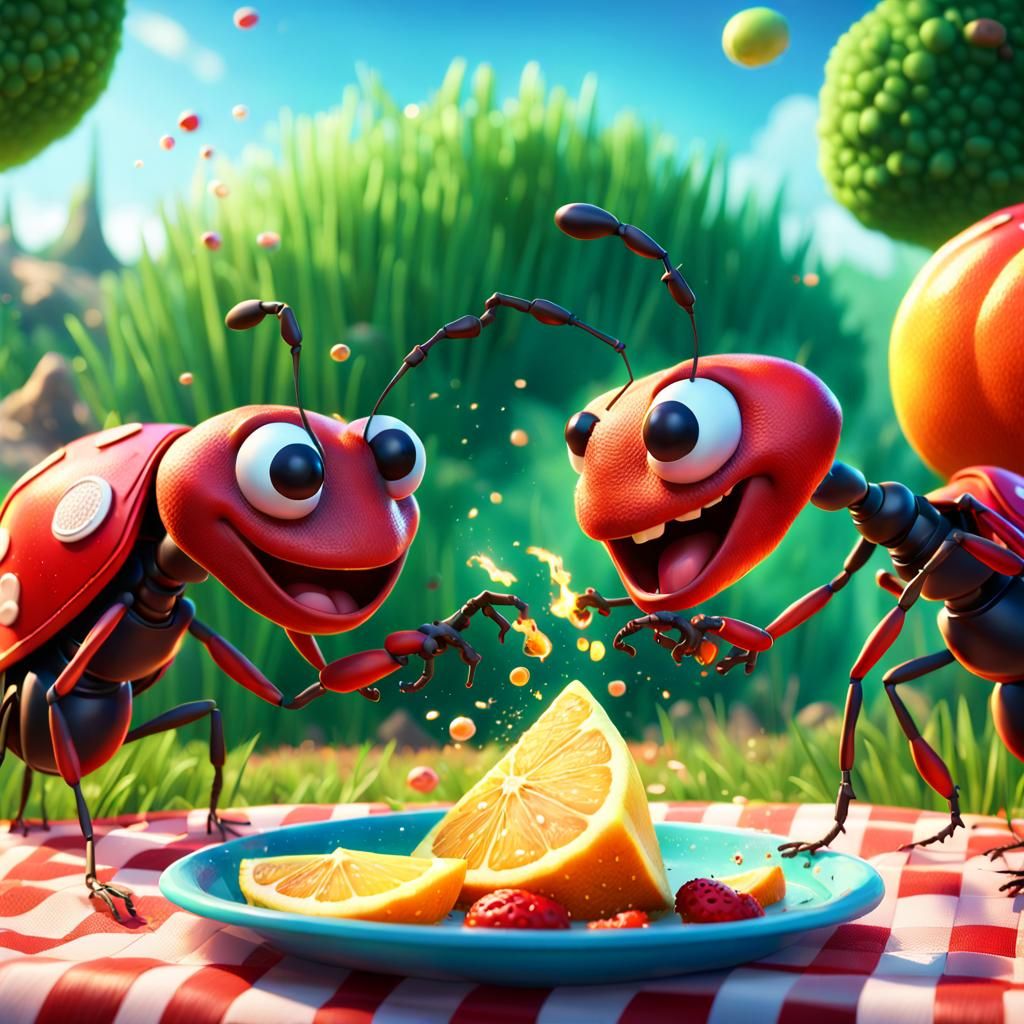 Summer Picnic: Angry Man and Happy Ant in 3D