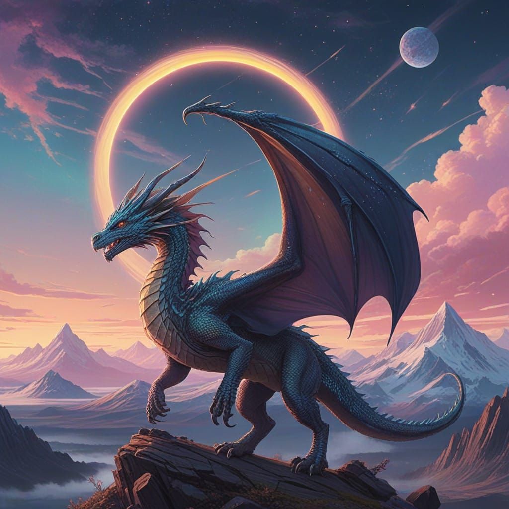 Celestial Rainbow Dragon in Vibrant Cosmic Art