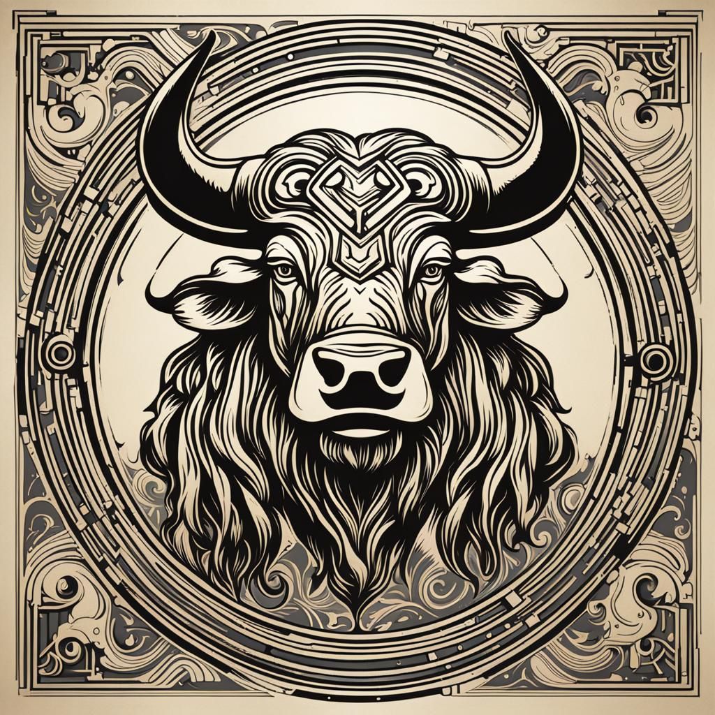 Zodiac Taurus Head Logo in Deco Art Style