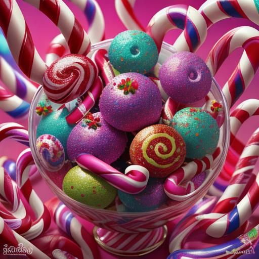 Demonic Candy Cane in Candyland: Hyper-Realistic Art