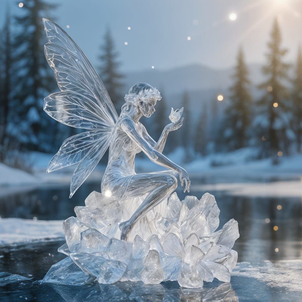 Fragile Ice Fairy With Crystal in Winter Wonderland