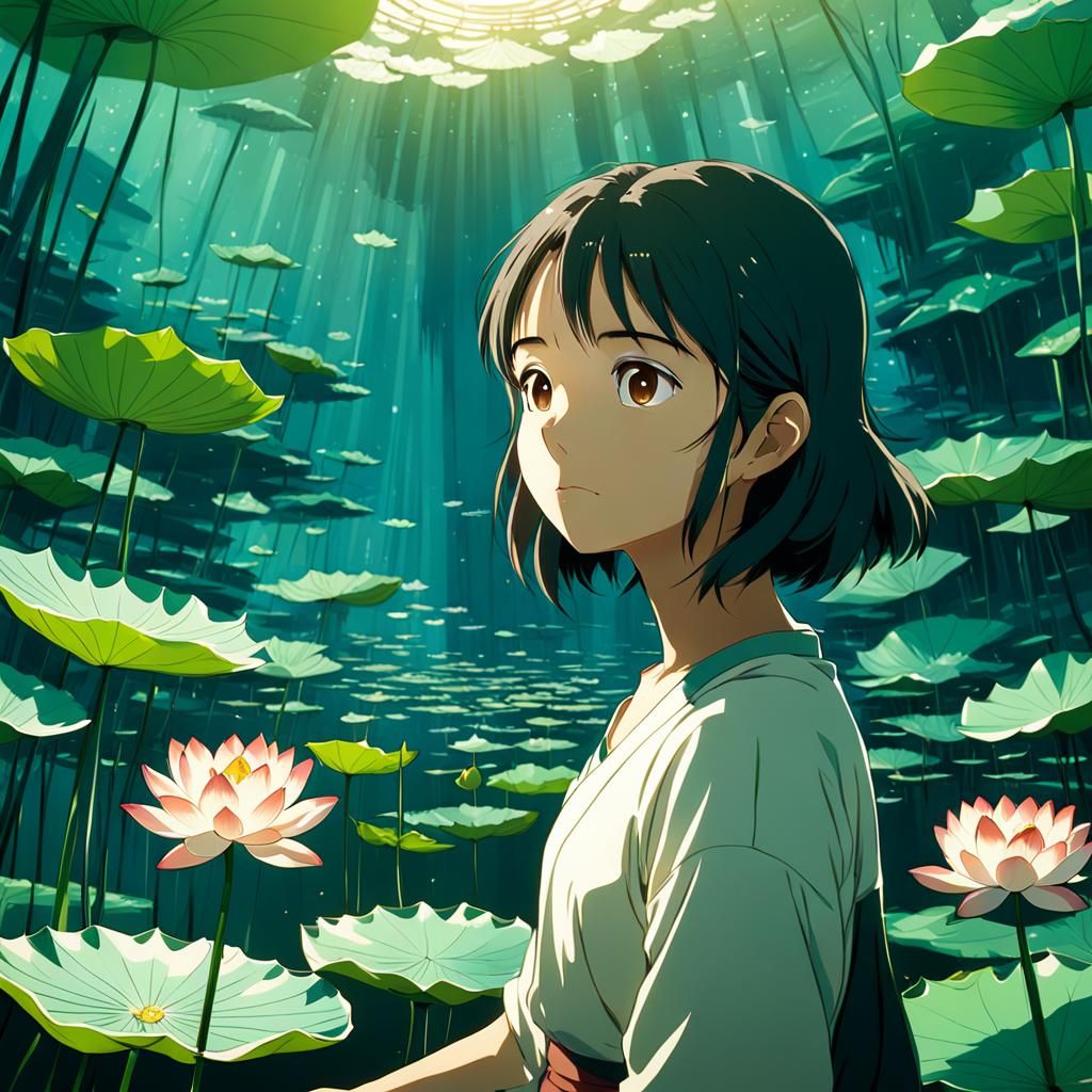 Girl in Lotus: Studio Ghibli Anime Key Visual